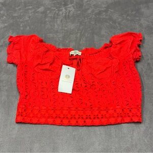 Herencia collection red off the shoulder crop top ruffled sleeves size 2XL